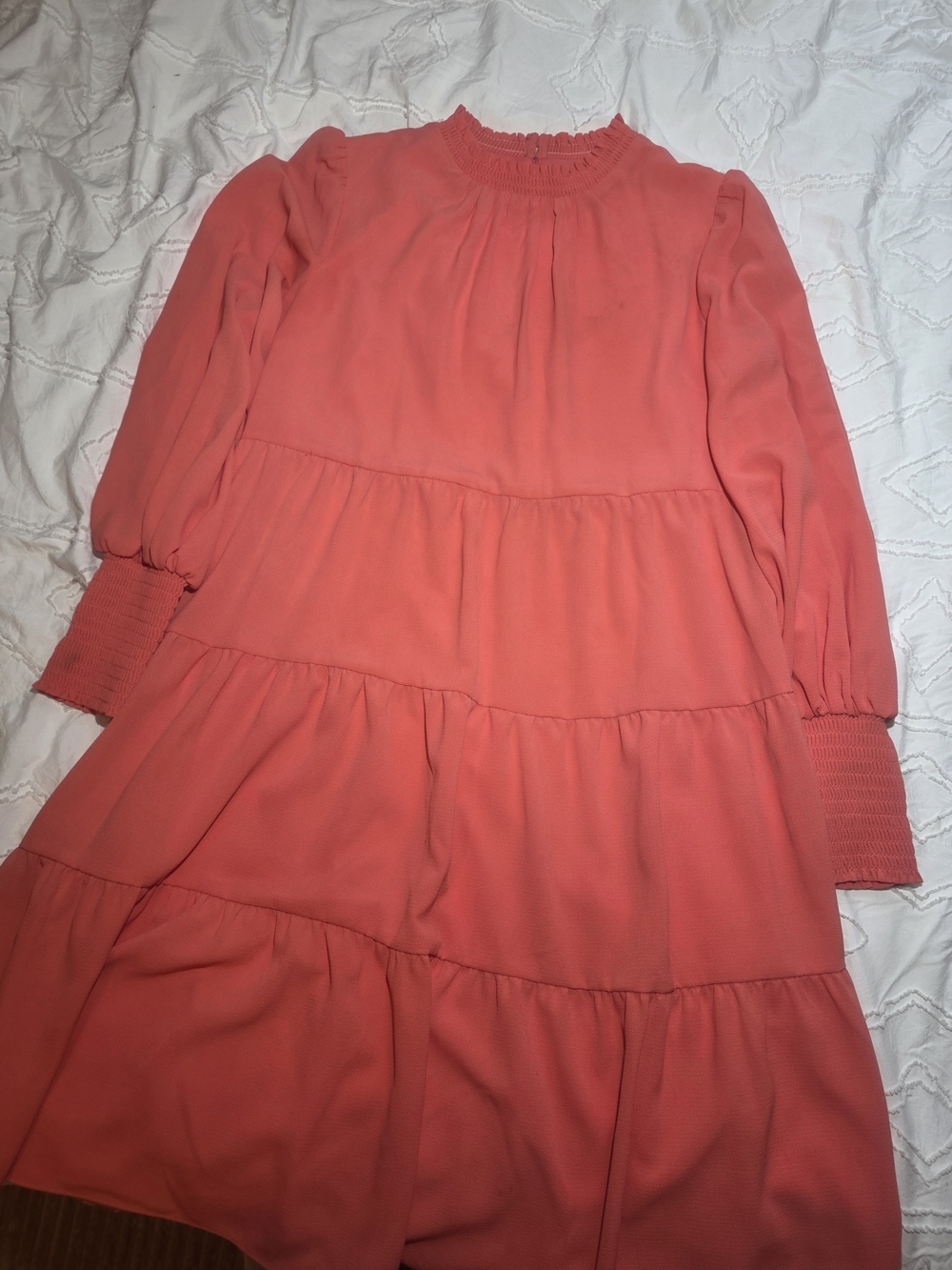 Julia Jordan Women Coral Tiered Dress Size 6 Long Sleeve Smocked Cuff Casual...